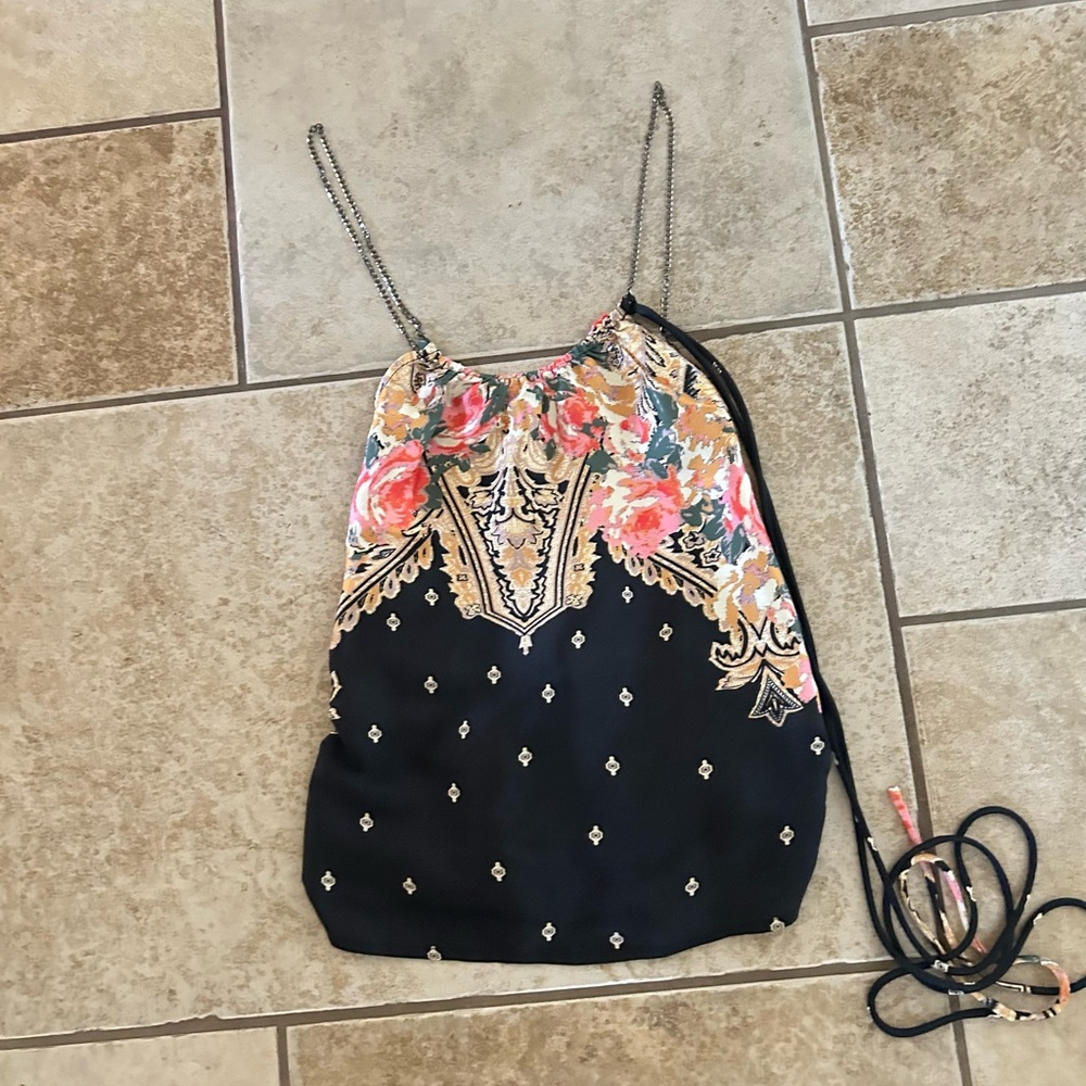 Free People Black Women's Halter top with cross over chain straps, NWT, Sz L